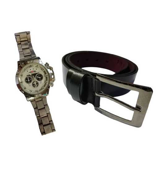 Leather Belt with Free Dress Watch - BOXALOTA