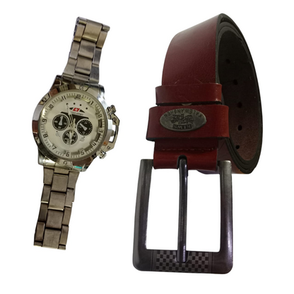 Leather Belt with Free Dress Watch - BOXALOTA